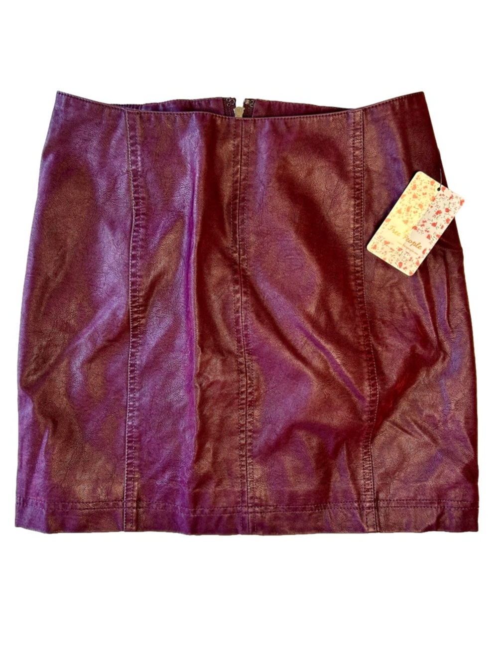 Free People Modern Femme Vegan Leather Mini Skirt Pomegranate Wine Size 6 NWT